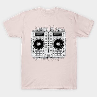 DJ Deck Black Work Ink line Drawing T-Shirt